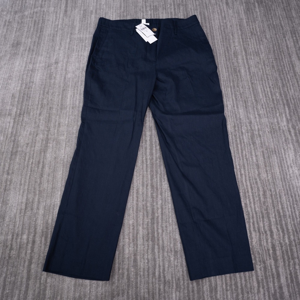 J. Jill Linen Stretch Pants Womens M Navy Blue New Straight Leg Trousers
